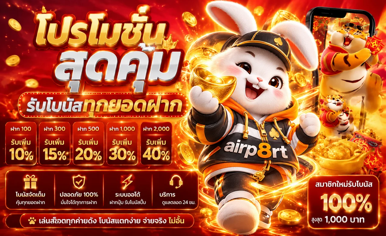 แบนเนอร์ airp8rt โปรโมชั่นล่าสุดพร้อมมาสคอต PG Soft